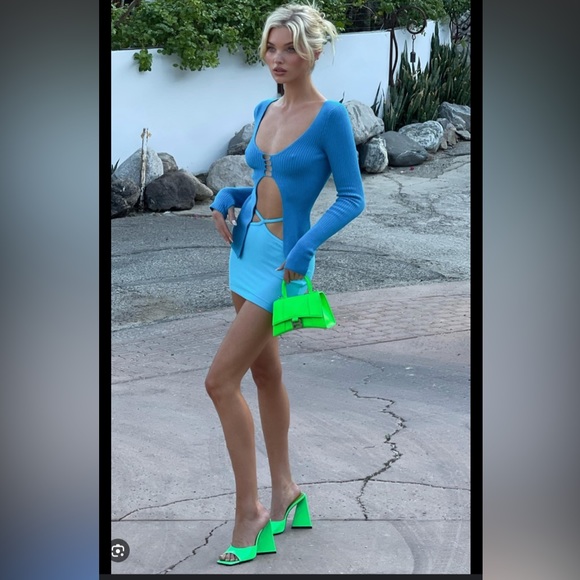 AVALON SQUARE PEEP TOE SCULPTURED FLARED BLOCK HEEL MULE IN GREEN PATENT - Picture 3 of 5